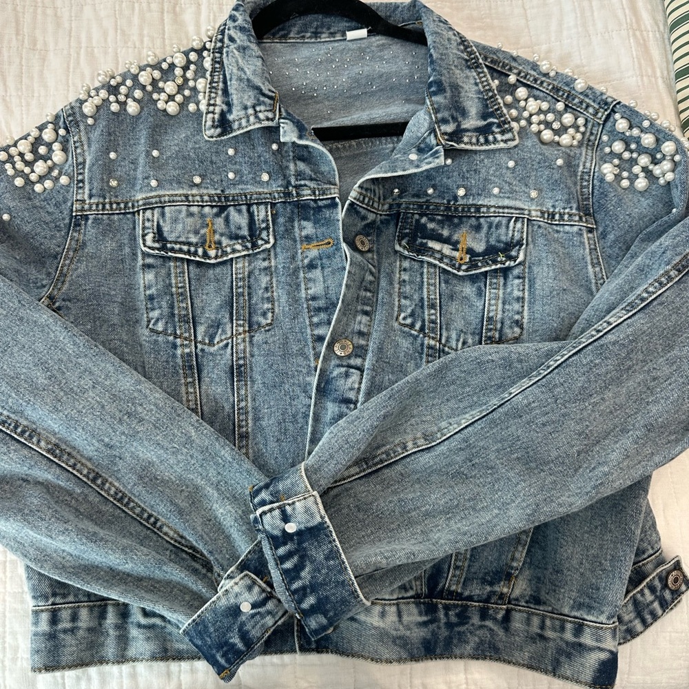 Denim Pearl Embellished Jacket